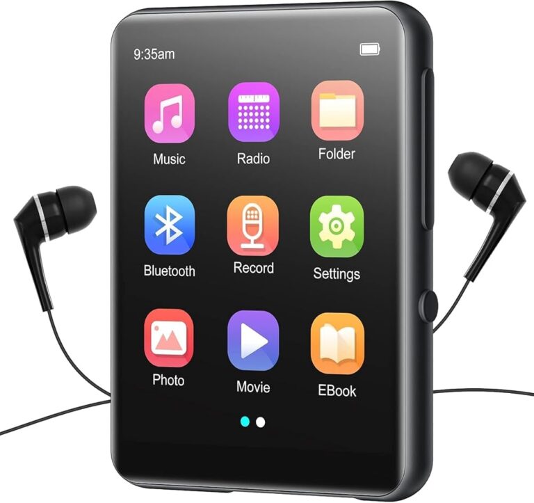 Lettore MP3 Joliker nero con touchscreen, icone di musica, radio e Bluetooth e auricolari