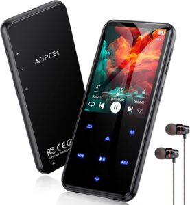 Lettore MP3 Bluetooth AGPTEK M3 nero con schermo a colori, tasti touch e auricolari