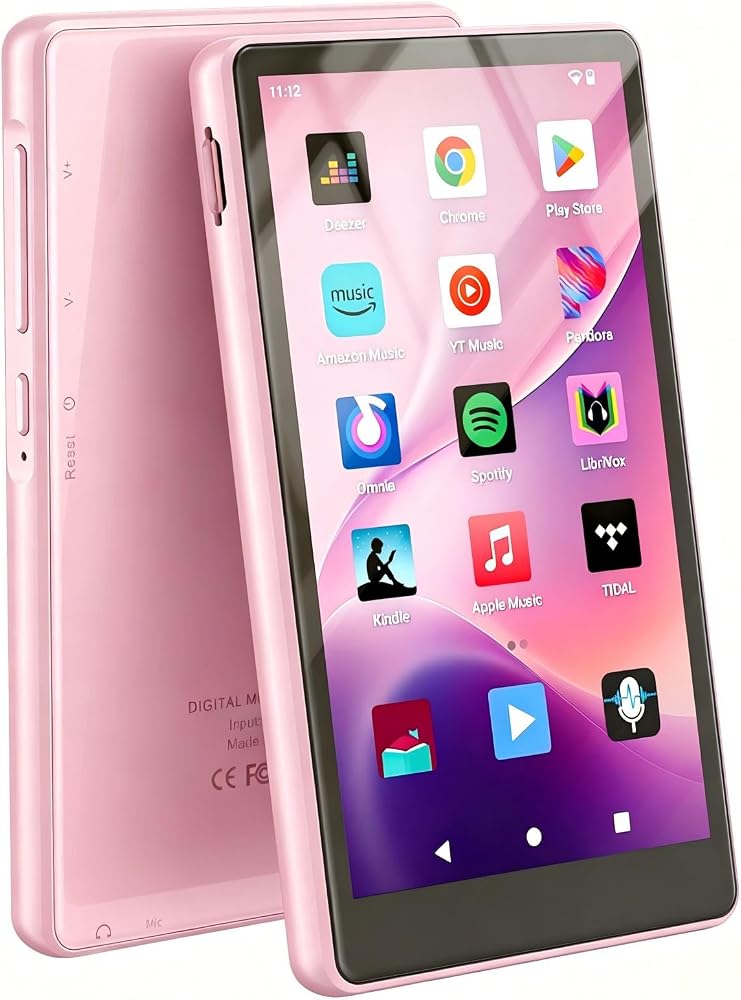Lettore MP3 Android PINHUI H1 rosa con schermo da 4,5 pollici e icone delle app
