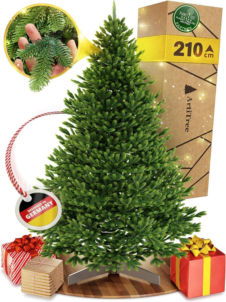 Albero di Natale ArtiTree verde da 210 cm con supporto in legno e scatola