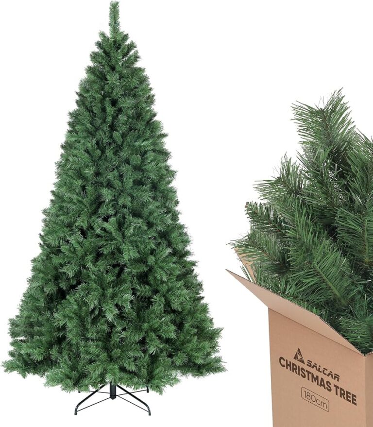 Albero di Natale SALCAR verde a cono con base in metallo e scatola