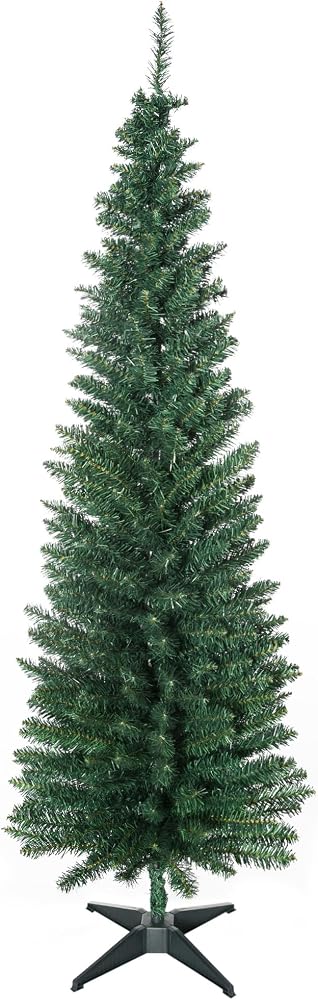 Albero di Natale slim HOMCOM verde alto e stretto con base in metallo