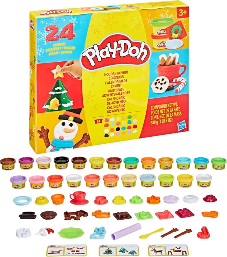 Calendario dell'Avvento Play-Doh Hasbro con 24 vasetti colorati e accessori natalizi