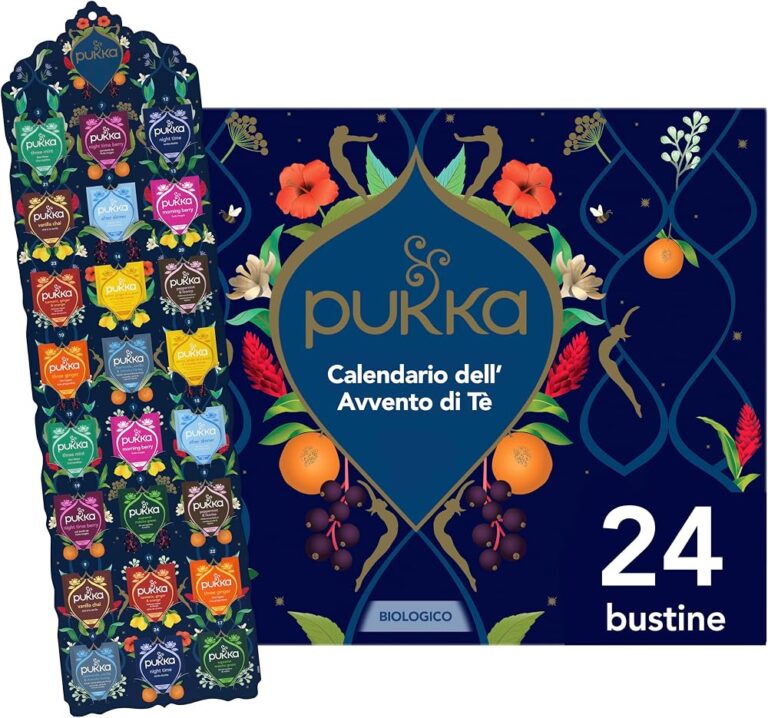 Calendario dell'Avvento Pukka tisane biologiche 2026, scatola blu con 24 bustine