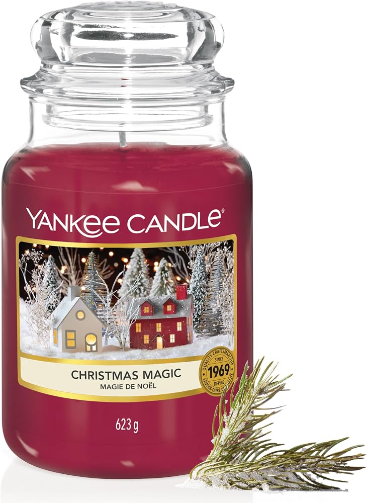 Candela Yankee Candle Magia natalizia in giara grande di vetro rossa da 623 g con coperchio