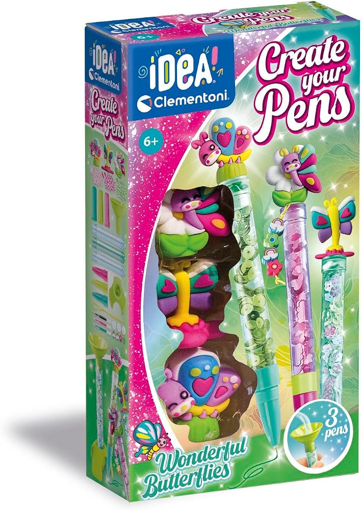 Confezione Clementoni Idea Create Your Pens Wonderful Butterflies con penne decorate a farfalle