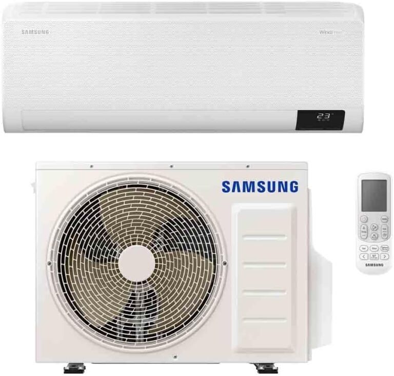 Condizionatore Samsung WindFree Comfort Next 12000 BTU con pannello a microfori, unità esterna e telecomando
