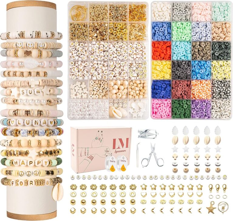 Kit Lynnmos Heishi con perline in argilla colorate e dorate, lettere e braccialetti già composti
