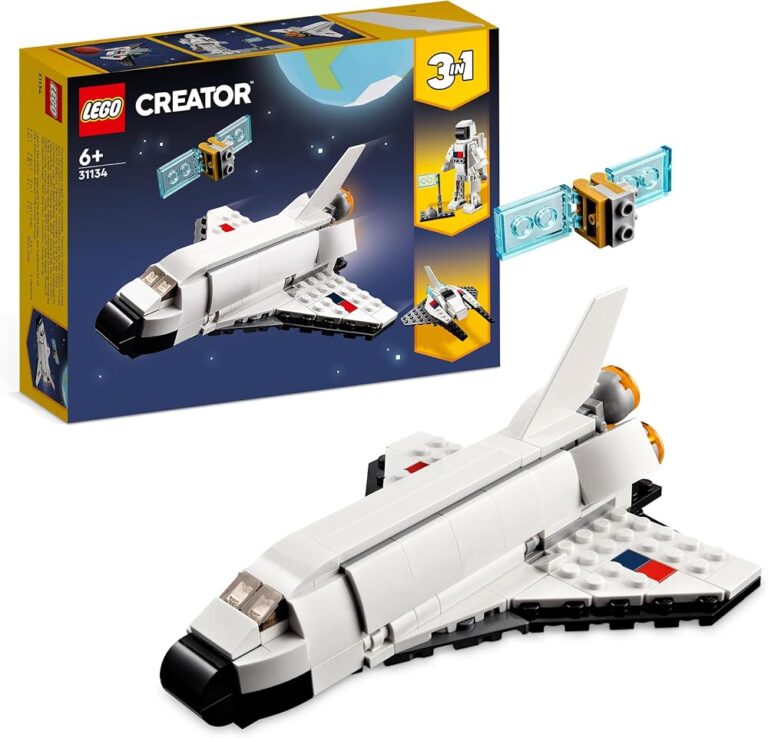 Set LEGO Creator 3 in 1 Space Shuttle 31134 con scatola e navetta bianca con satellite