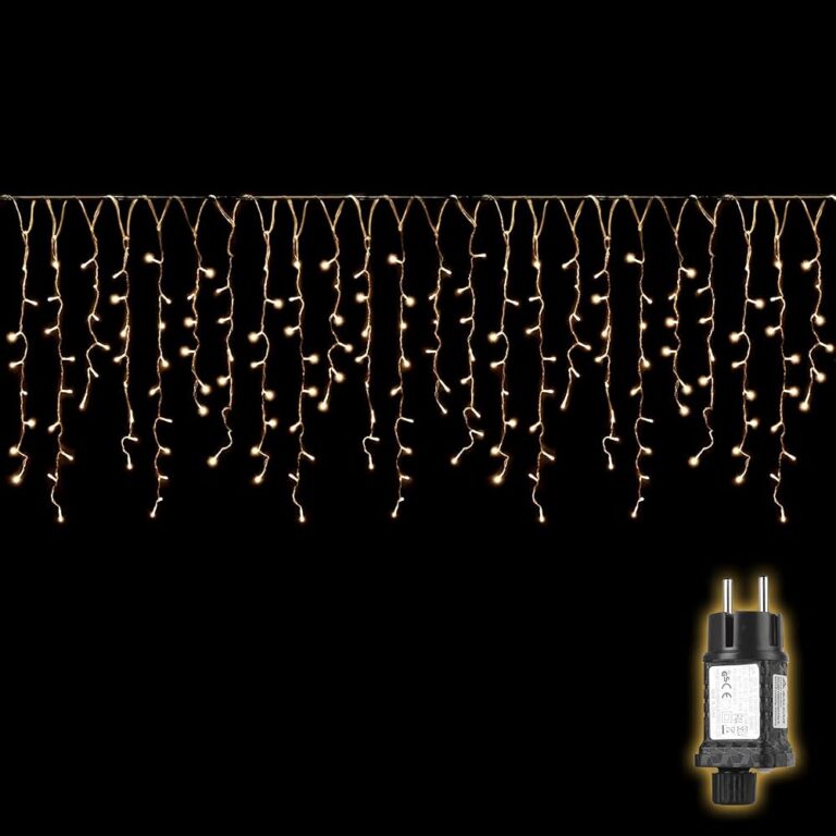 Luci a cascata SALCAR da 5 metri con 200 LED bianco caldo per grondaia e balcone