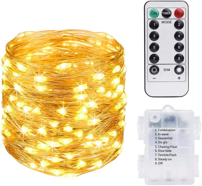 Catena luminosa Vicloon a batteria da 10 metri con 100 LED su filo di rame e telecomando