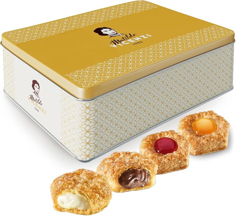 Latta dorata Millefoglie di Matilde Vicenzi con pasticcini di sfoglia ripieni