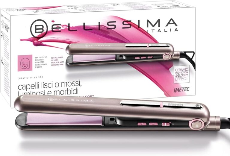 Piastra per capelli Bellissima Imetec Creativity B9 300 color rosa metallizzato con la sua confezione