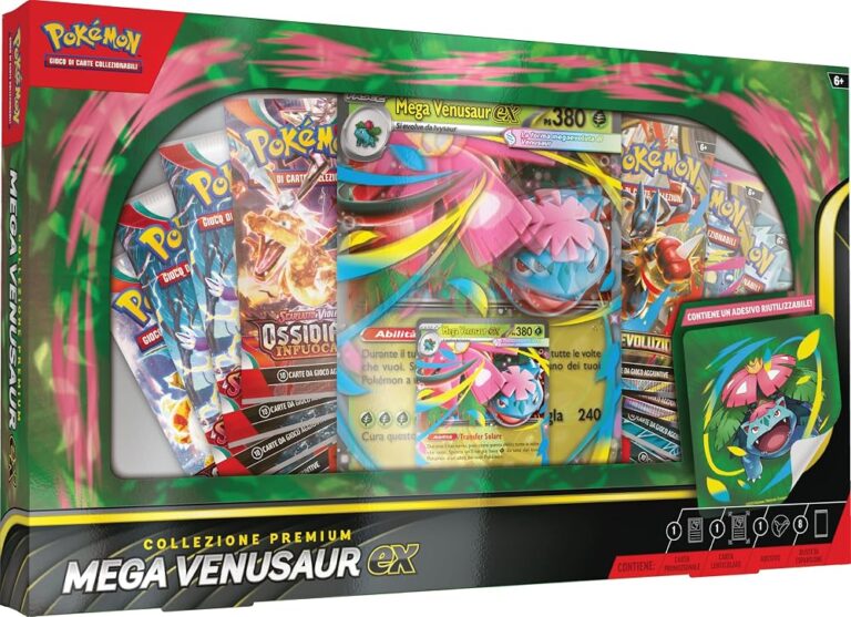 Collezione premium Pokémon Mega Venusaur-ex con otto buste, carta promozionale olografica e carta lenticolare gigante