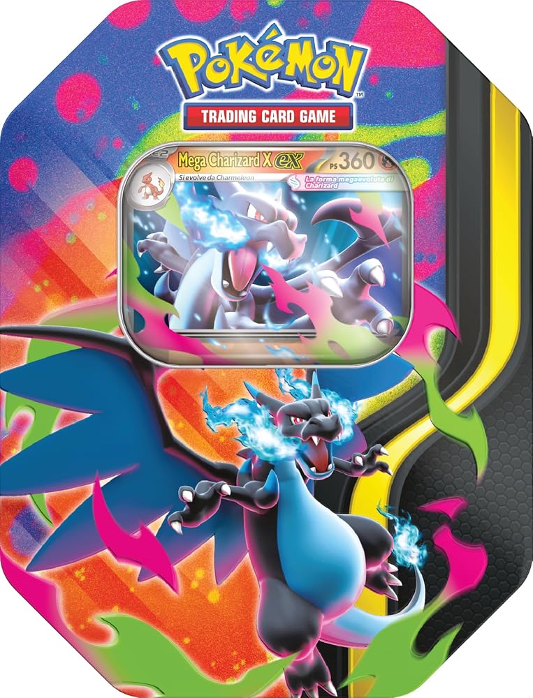 Scatola da collezione Pokémon Mega Charizard X-ex con quattro buste di espansione e carta promozionale olografica