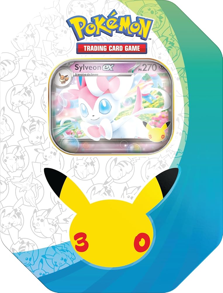Scatola da collezione Pokémon Sylveon-ex dell'espansione 30° Anniversario con quattro buste e carta promozionale