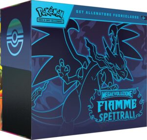 Set Allenatore Fuoriclasse Pokémon Megaevoluzione Fiamme Spettrali con nove buste, carta promozionale e accessori