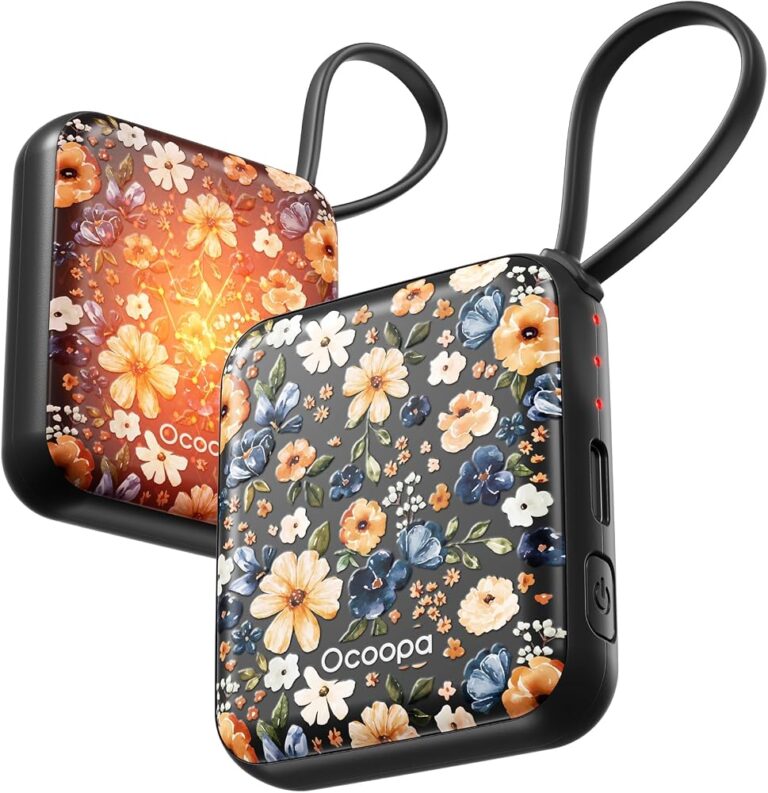 Due scaldamani ricaricabili OCOOPA UT5 Nano con motivo a fiori e laccetti