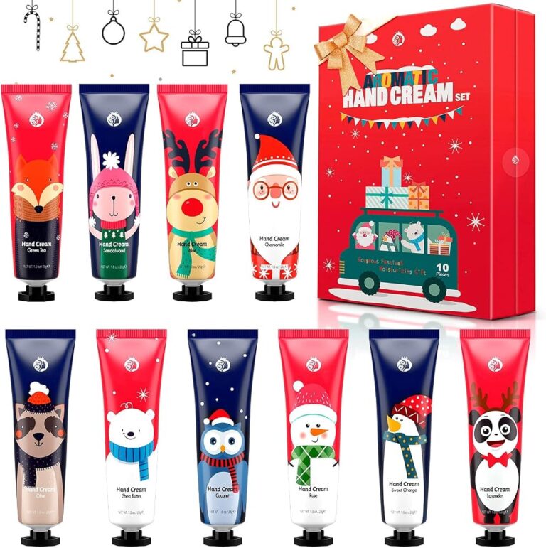 Set di 10 creme mani Aifanciey in tubetti con disegni natalizi e scatola rossa