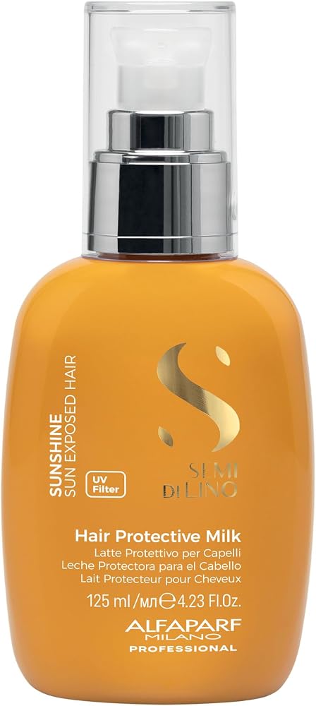 Flacone arancione Alfaparf Milano Semi di Lino Sunshine Hair Protective Milk da 125 ml