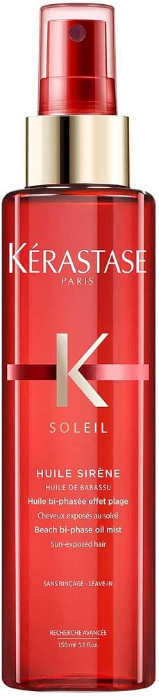 Flacone spray rosso Kérastase Soleil Huile Sirène, olio solare per capelli